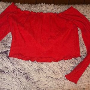 Red off shoulder crop top
